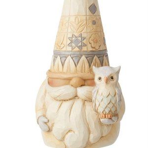 Jim Shore  White Woodland Gnome with Owl Hanging Ornament 6011631* NEW *